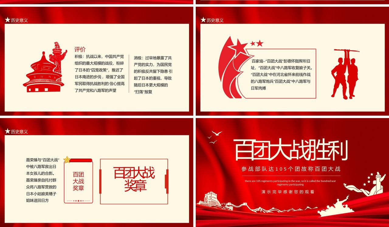 百团大战胜利参战部队达105个团故称百团大战动态PPT模板