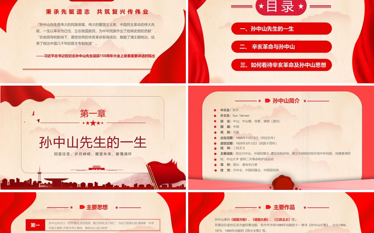 红色简约风孙中山与辛亥革命主题班会PPT模板