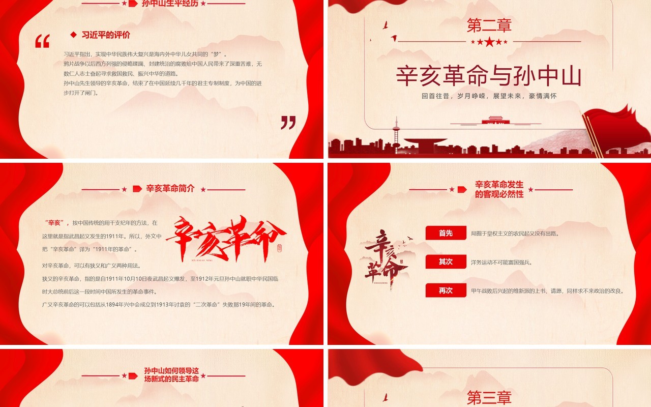 红色简约风孙中山与辛亥革命主题班会PPT模板