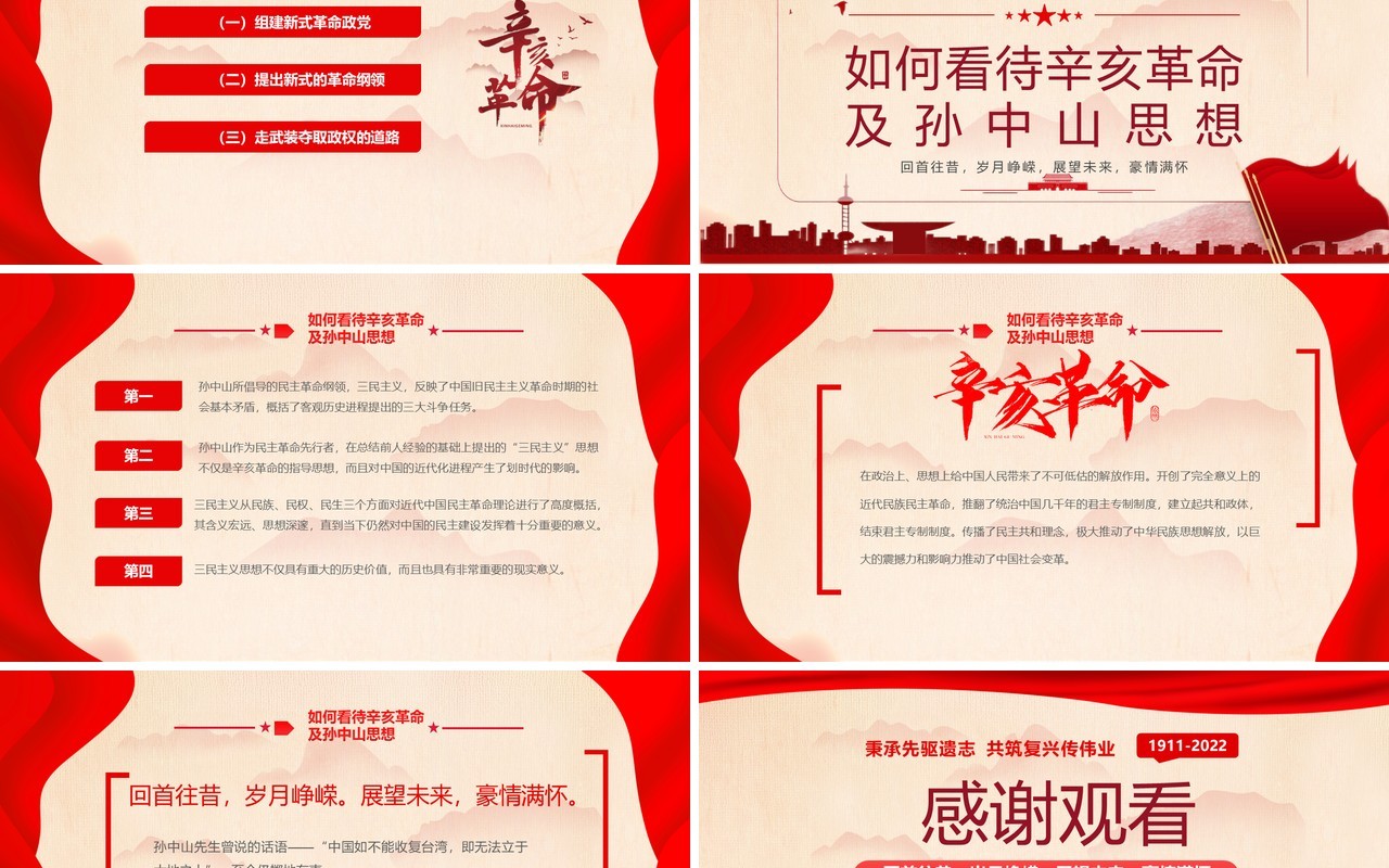 红色简约风孙中山与辛亥革命主题班会PPT模板