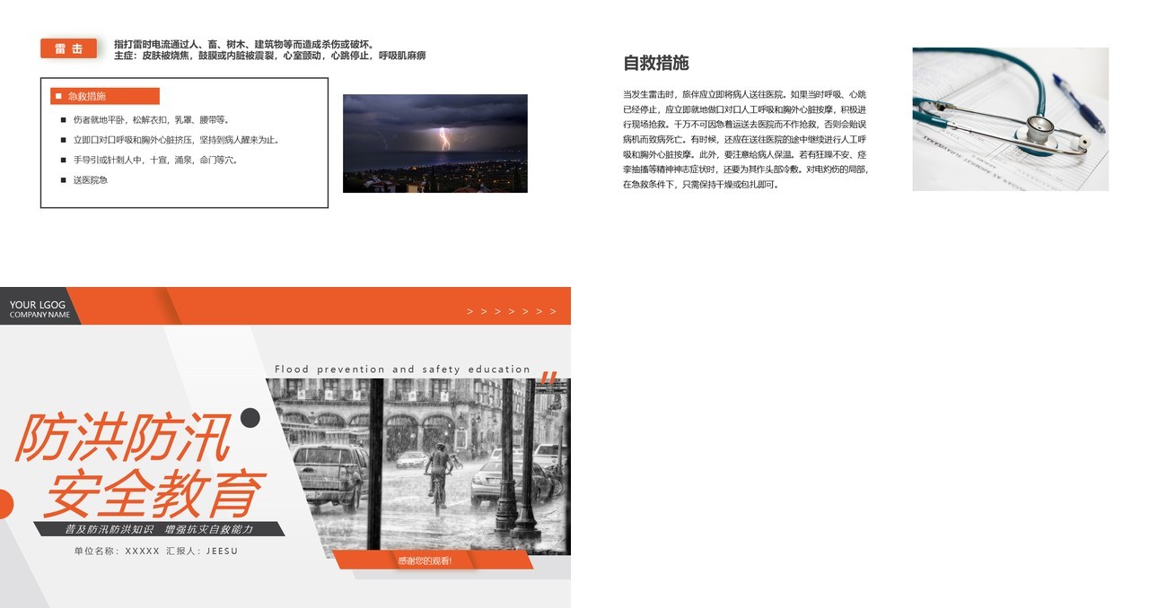 橙色简约风防洪防汛安全知识培训PPT模板