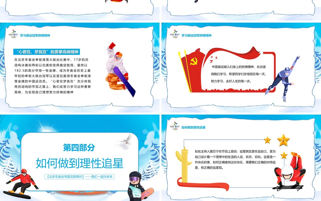 蓝色卡通学习奥运冠军苏翊鸣PPT模板