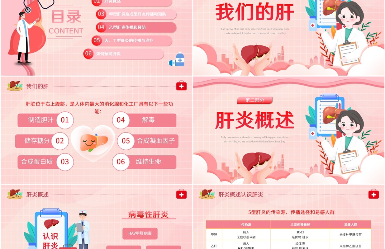 粉色卡通风肝病健康宣教知识PPT模板