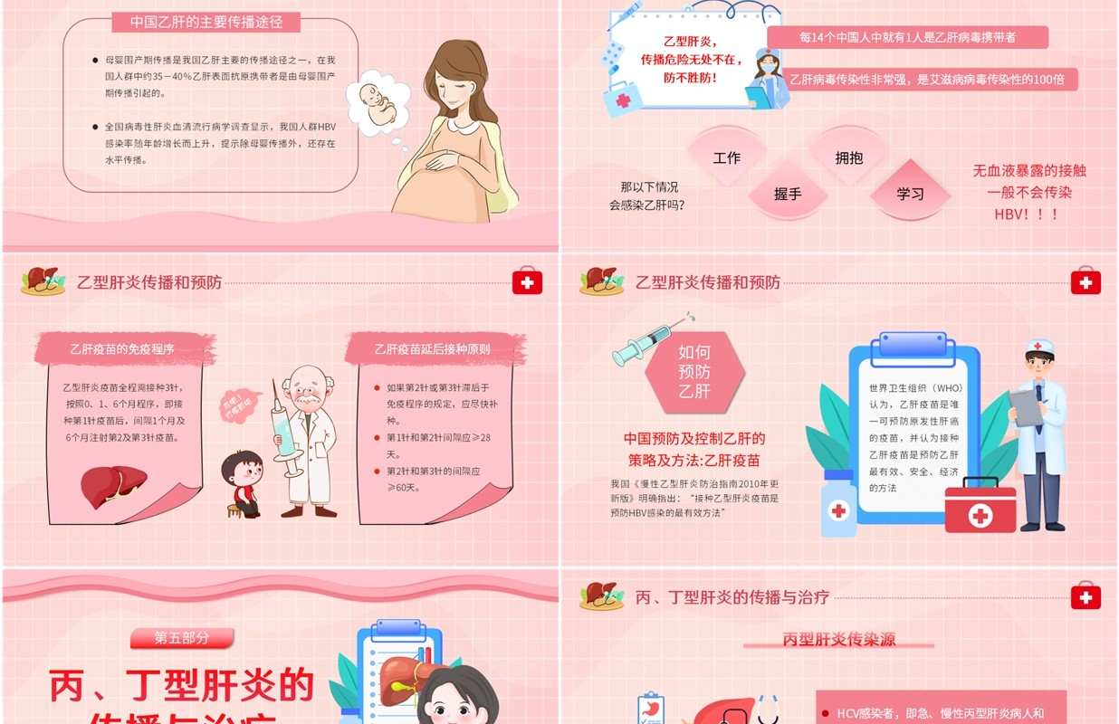 粉色卡通风肝病健康宣教知识PPT模板