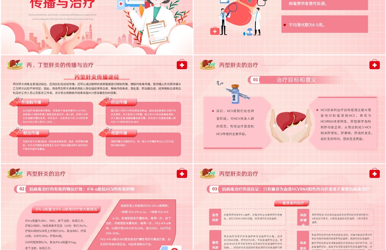 粉色卡通风肝病健康宣教知识PPT模板