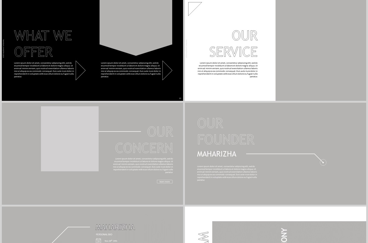 黑白商务图片排版版式设计项目展示计划PPT模板twentysix powerpoint - bluegrey