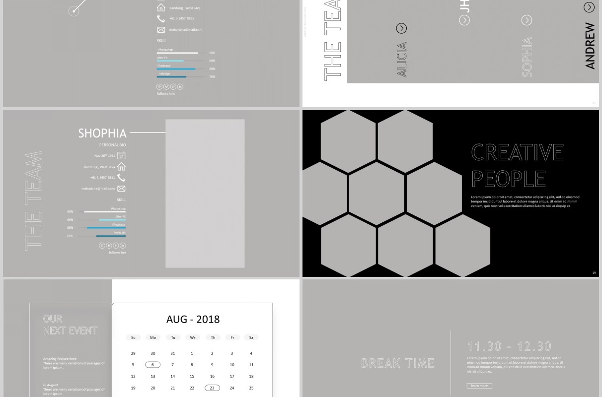 黑白商务图片排版版式设计项目展示计划PPT模板twentysix powerpoint - bluegrey