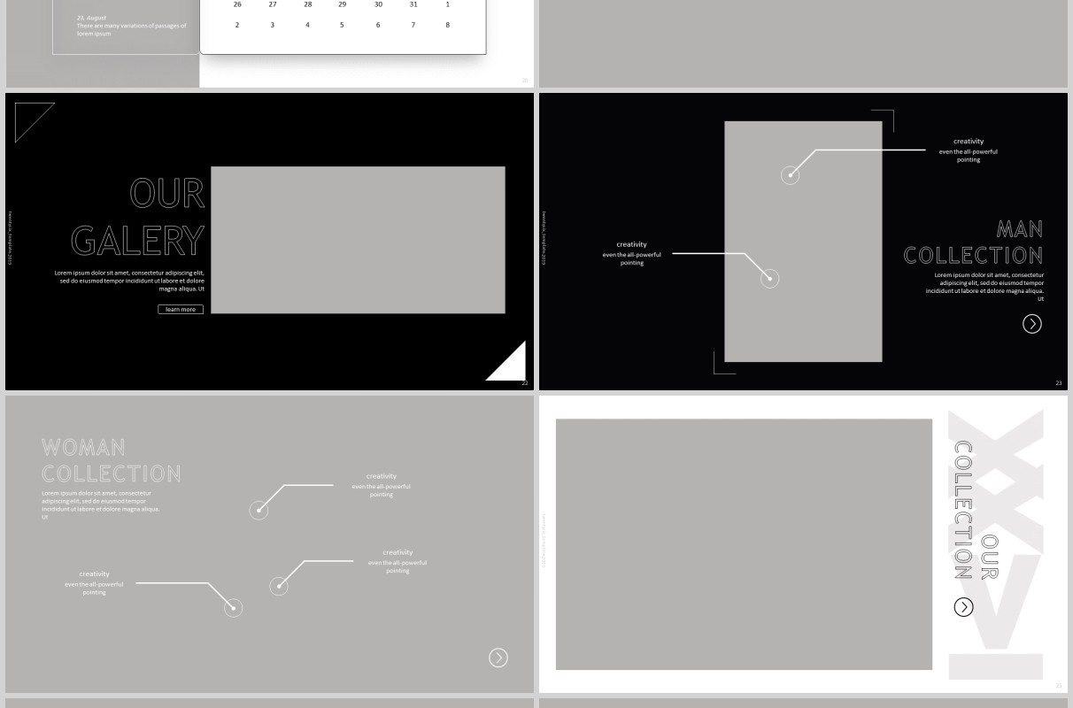 黑白商务图片排版版式设计项目展示计划PPT模板twentysix powerpoint - bluegrey