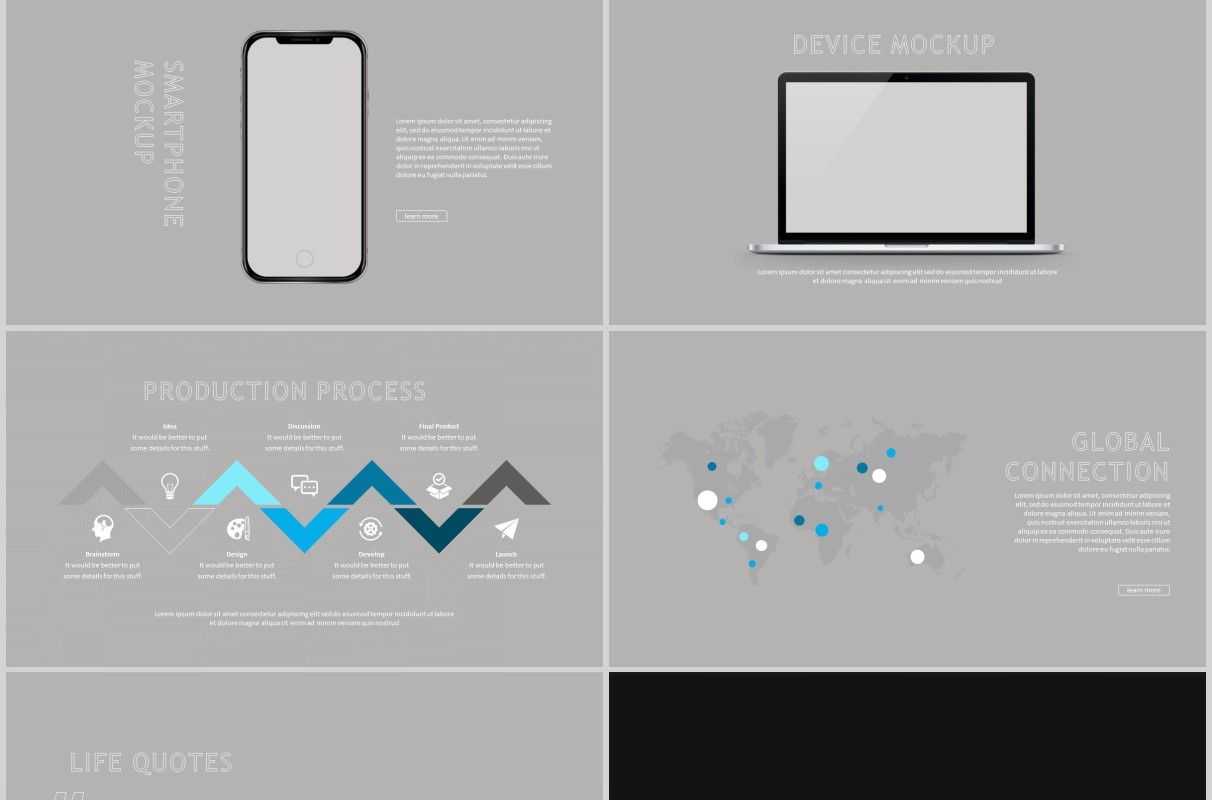 黑白商务图片排版版式设计项目展示计划PPT模板twentysix powerpoint - bluegrey