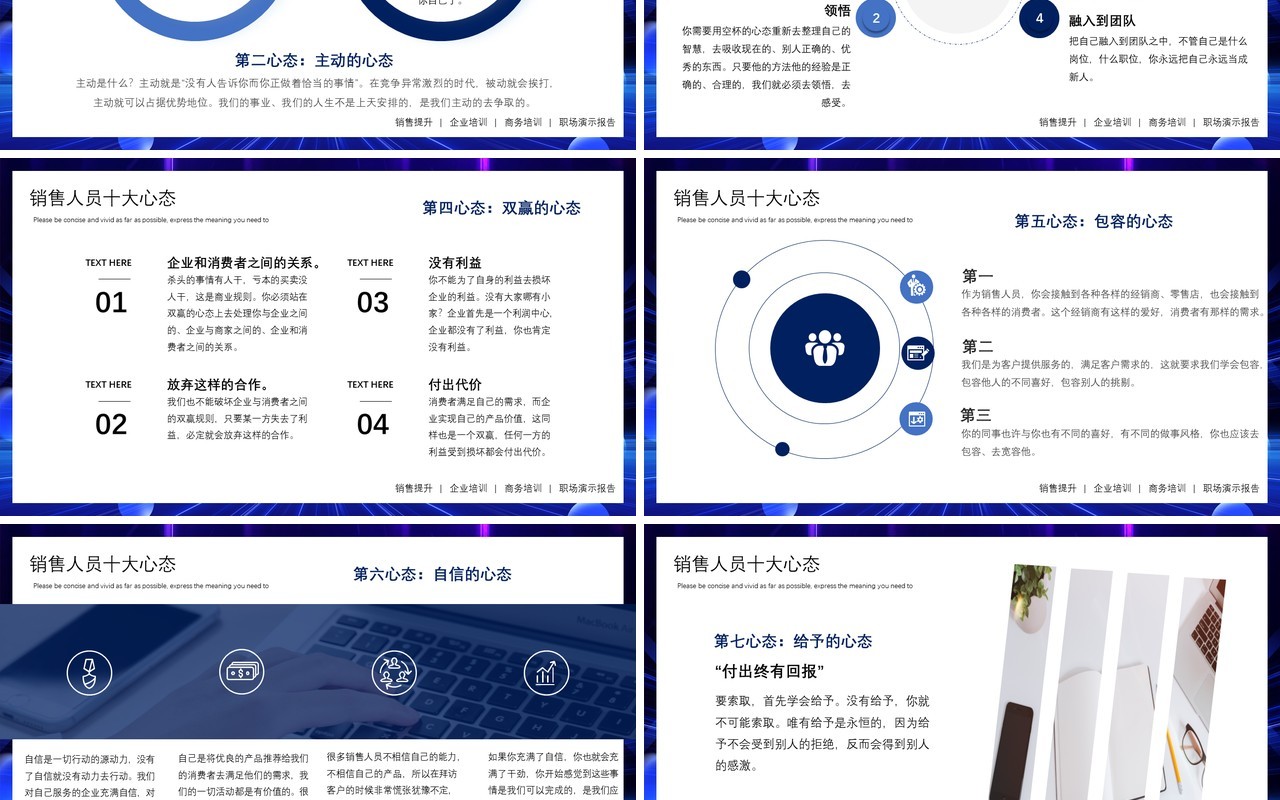 蓝色商务风销售人员心态培训PPT模板