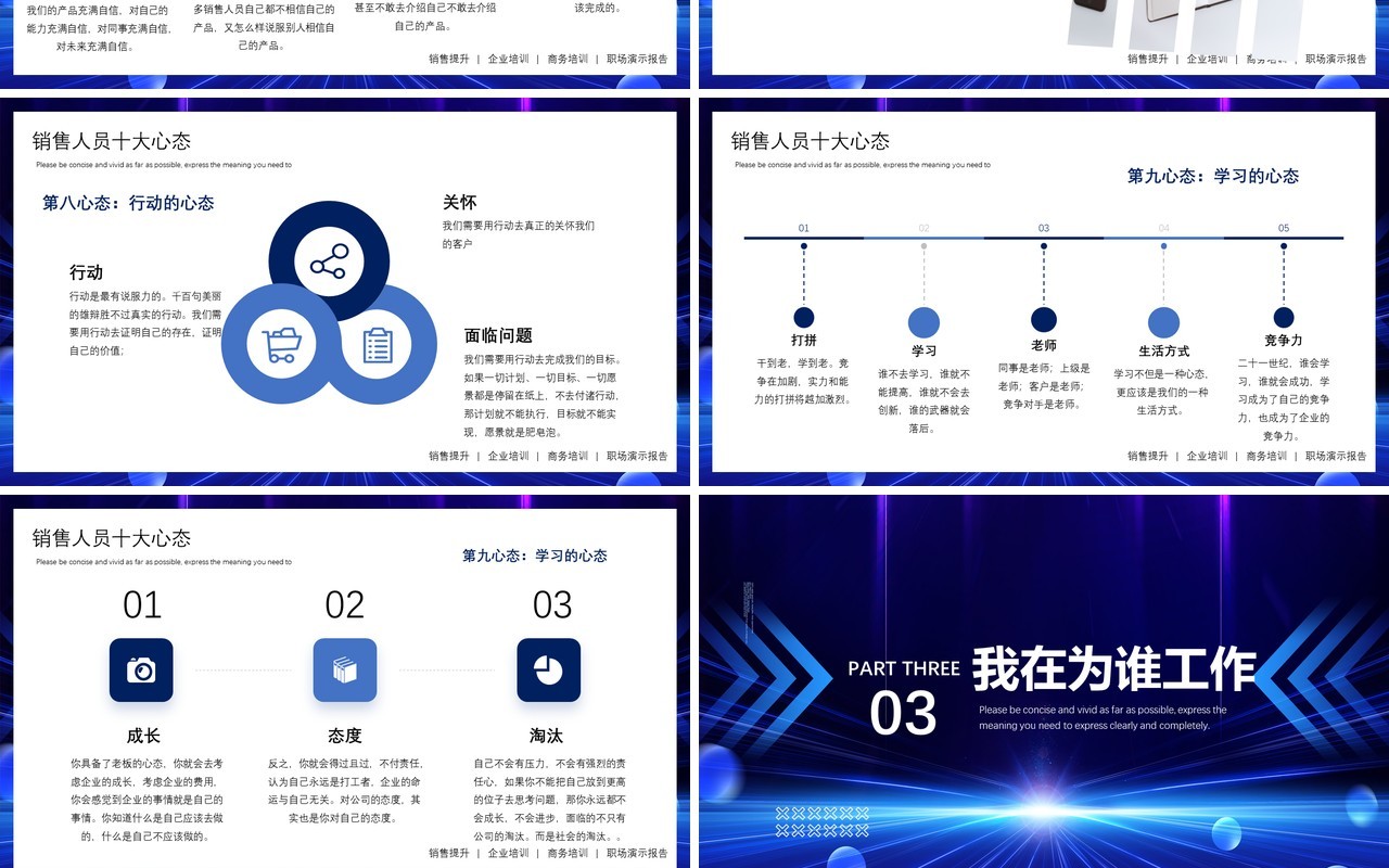 蓝色商务风销售人员心态培训PPT模板