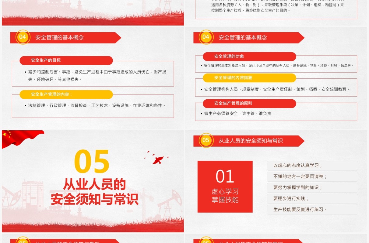 红色党政风员工安全生产培训PPT模板