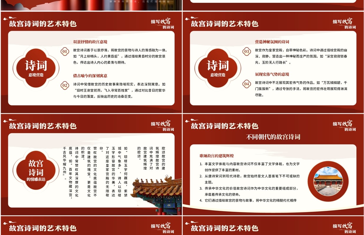 红色中国风描写故宫的诗词PPT模板课件