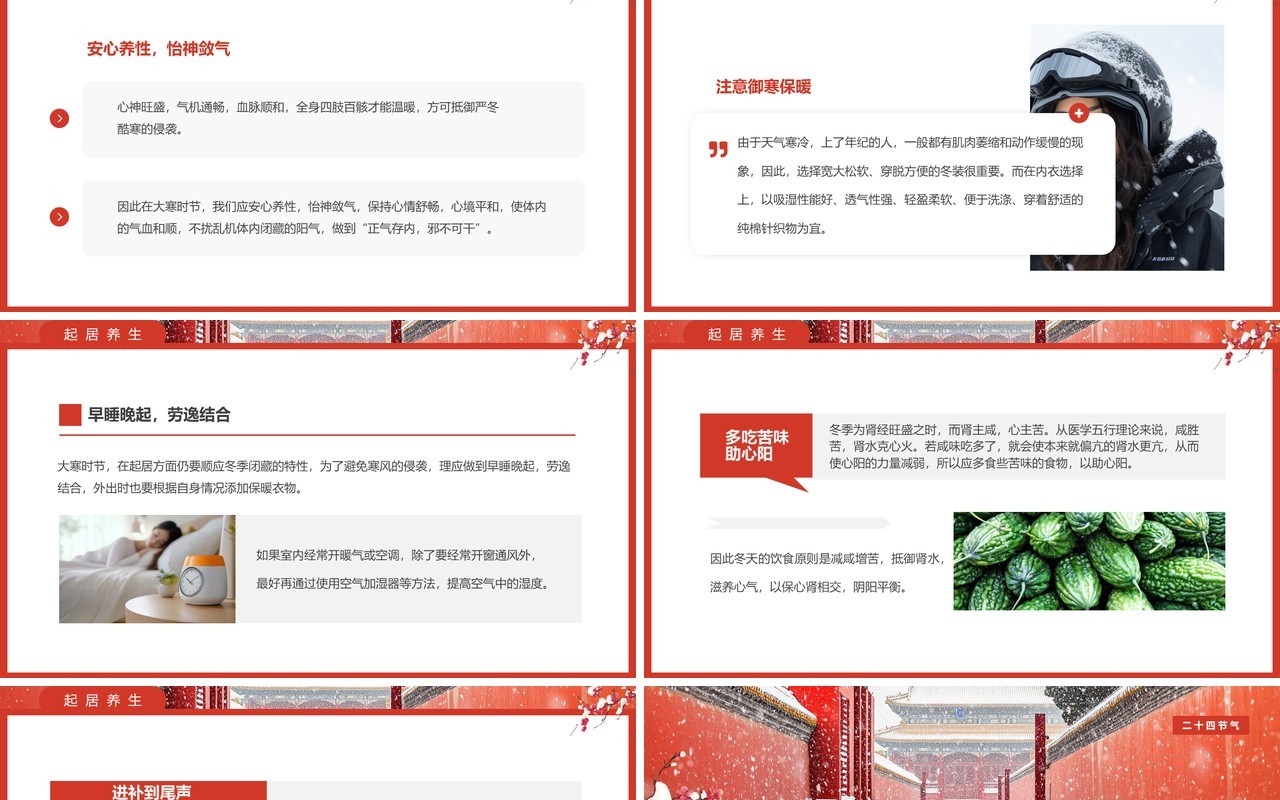 红色中国风二十四节气之大寒介绍PPT模板
