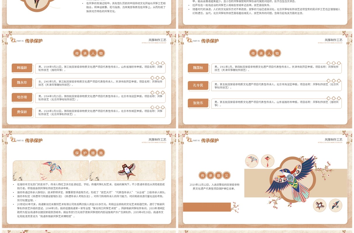 淡雅中国风非遗系列之风筝制作工艺PPT模版