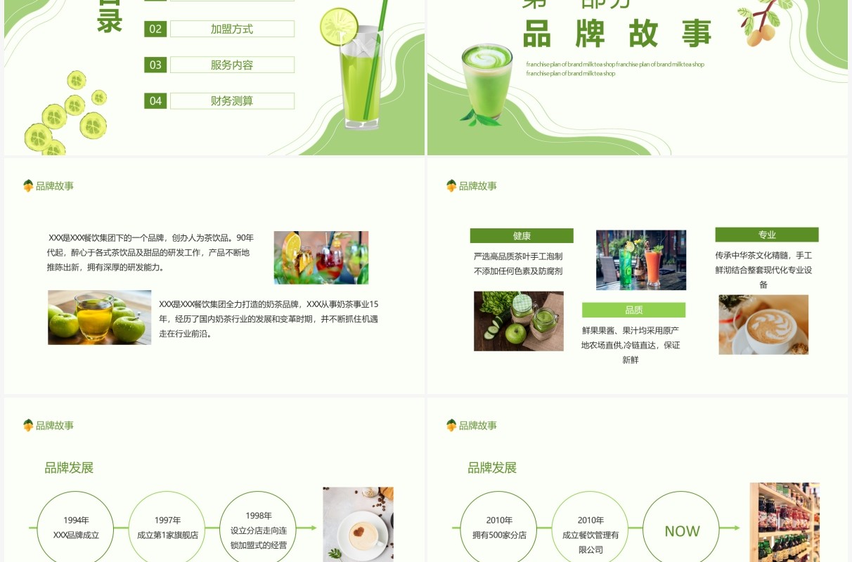 绿色小清新品牌奶茶店加盟计划书动态PPT模板