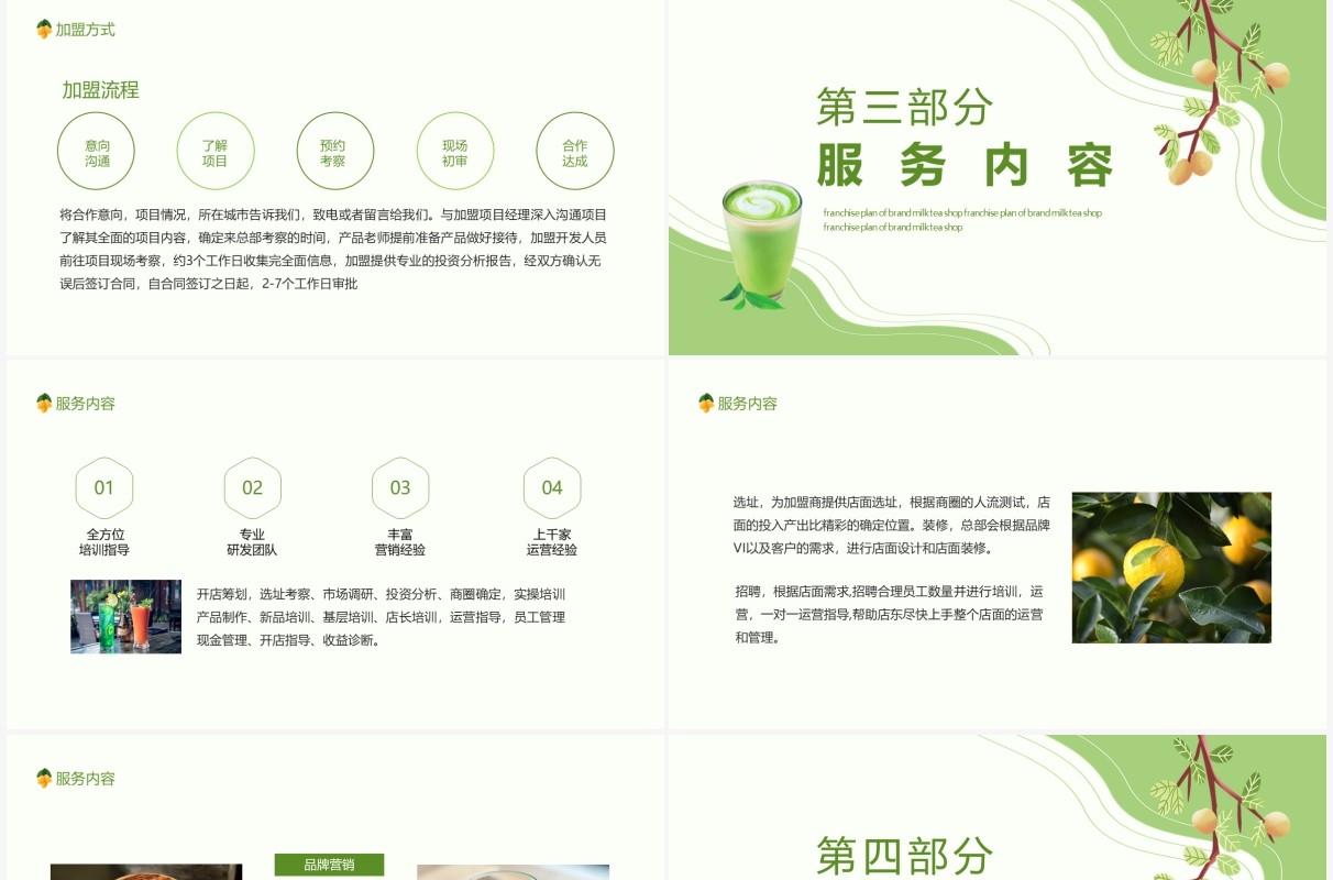 绿色小清新品牌奶茶店加盟计划书动态PPT模板
