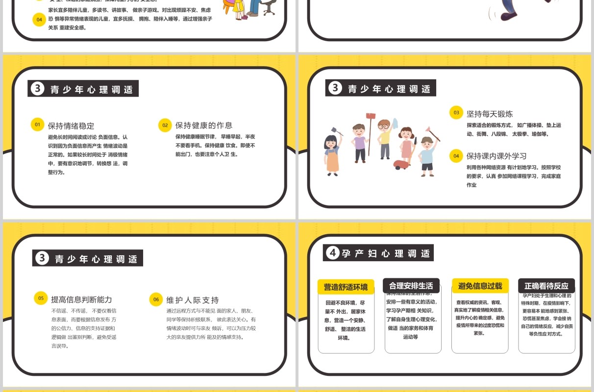 黄色应对新型冠状病毒肺炎疫情心理调适指南心理防护调节PPT模板课件