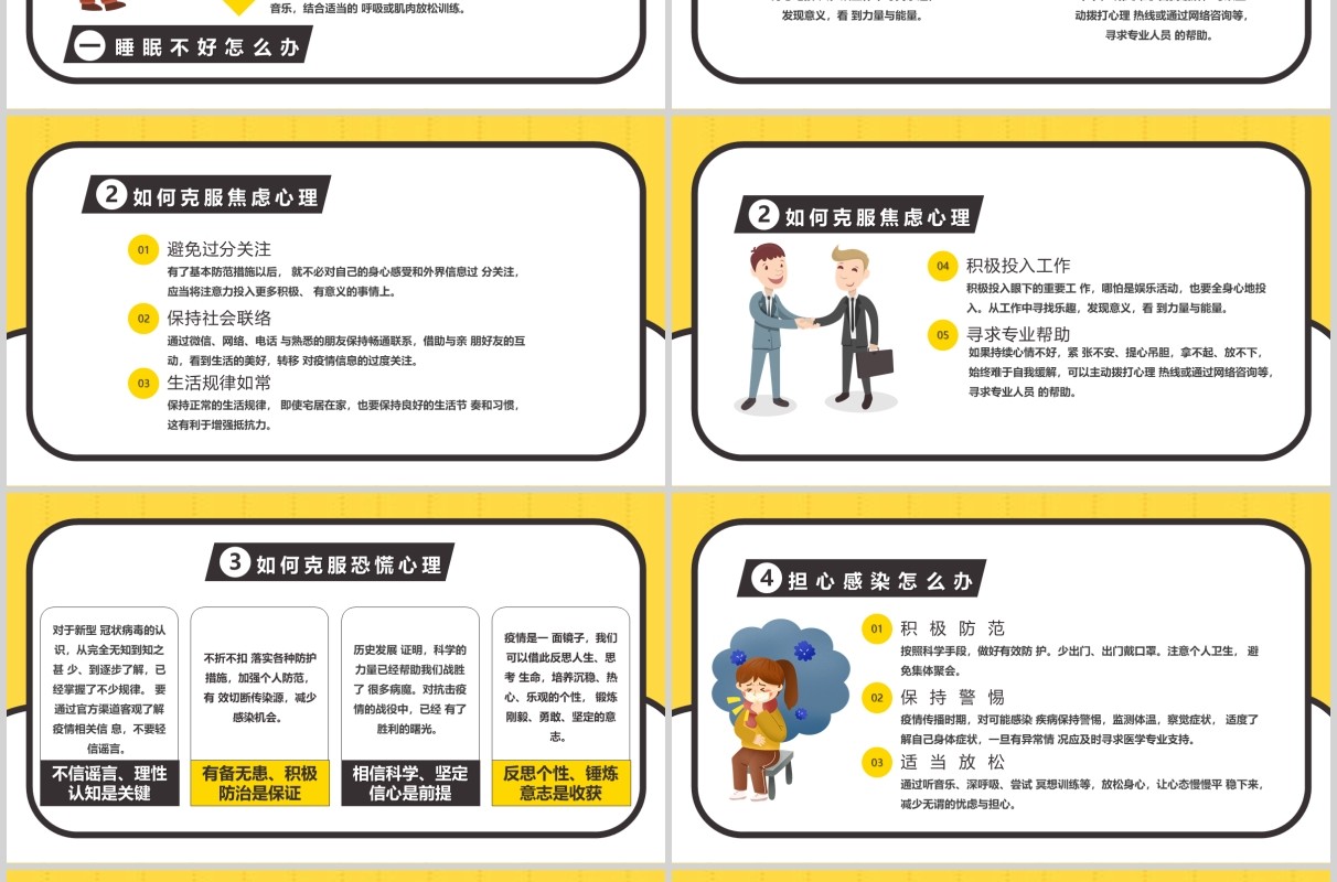 黄色应对新型冠状病毒肺炎疫情心理调适指南心理防护调节PPT模板课件