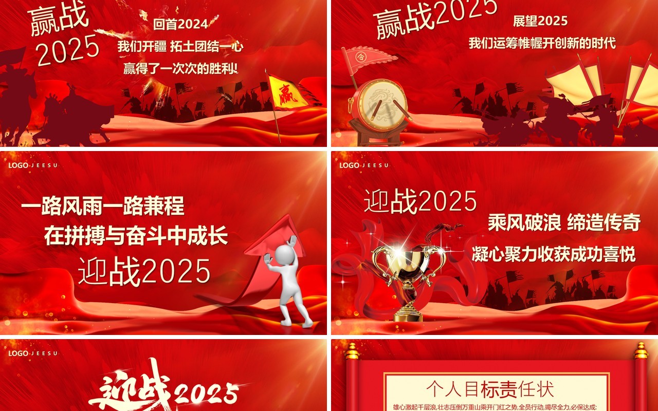 红色中国风2025军令状企业誓师大会年会PPT模版