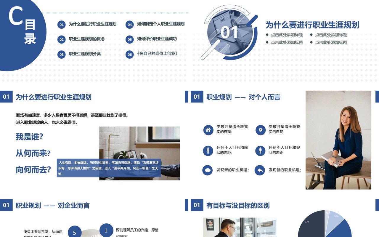 蓝色简约企业员工职业生涯规划公司管理培训PPT模板