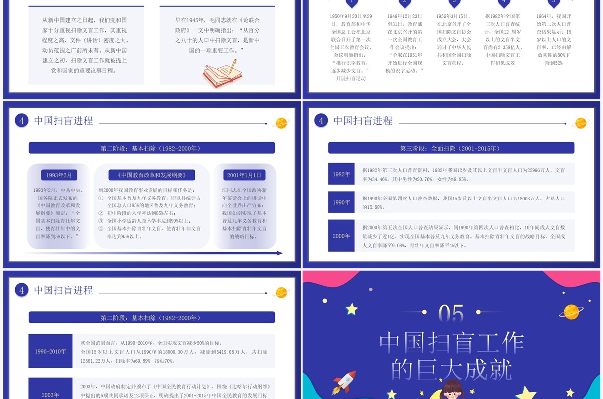 紫色卡通风国际扫盲日介绍PPT模板