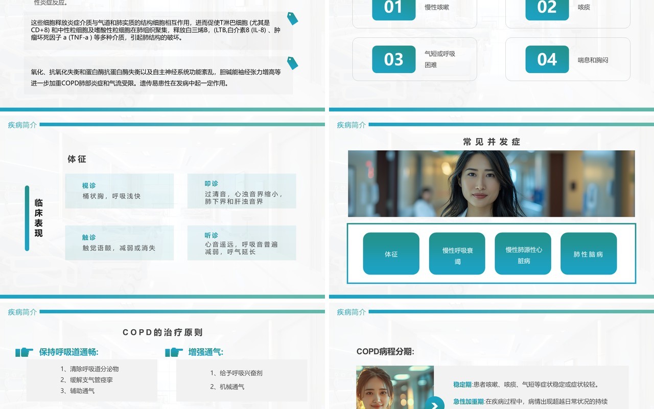 蓝绿渐变简约风慢性阻塞性肺疾病查房PPT模板