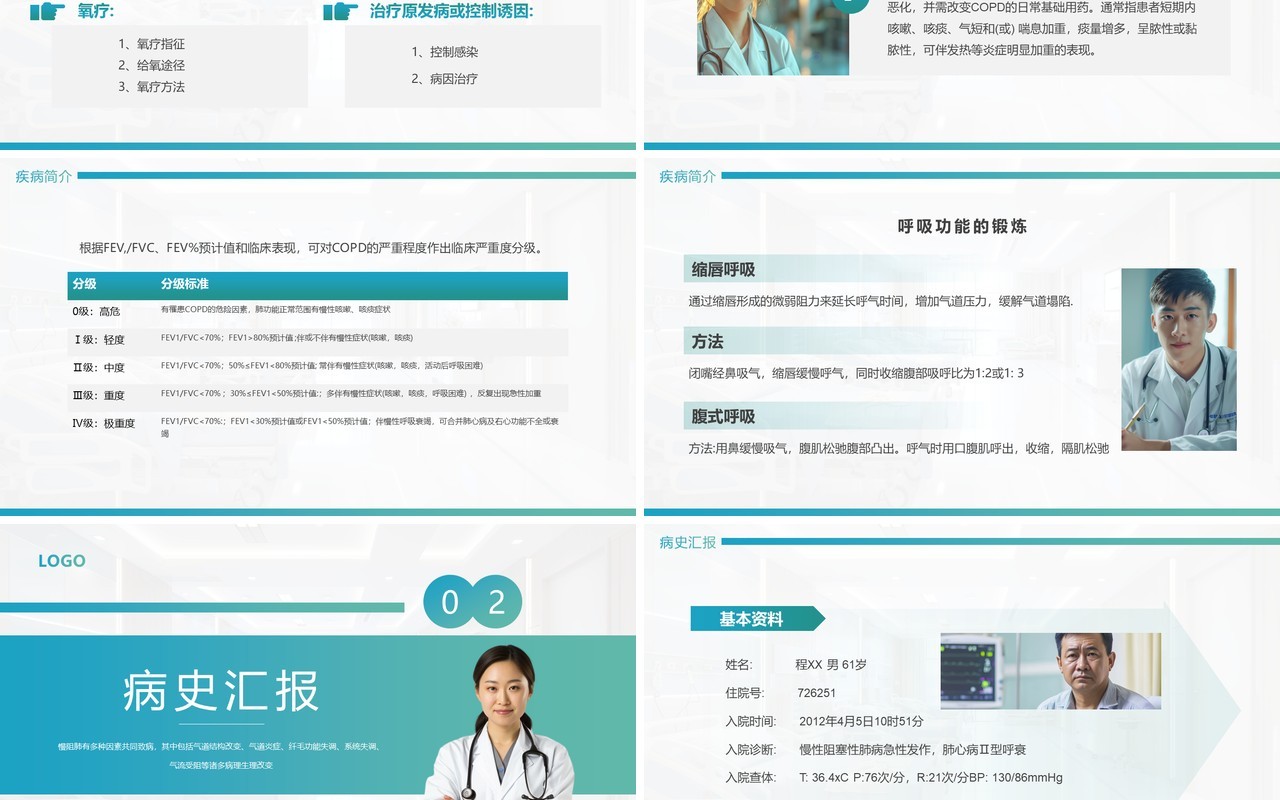 蓝绿渐变简约风慢性阻塞性肺疾病查房PPT模板