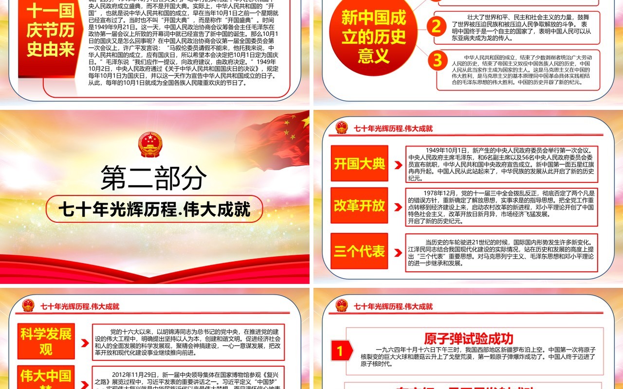 建国70周年点赞新中国奋进新时代党政党课PPT模板