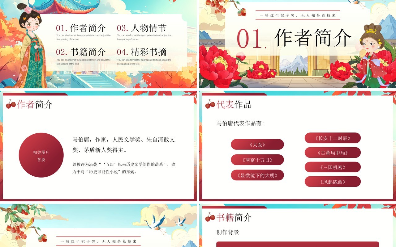 红色国潮风长安的荔枝读书分享PPT模板