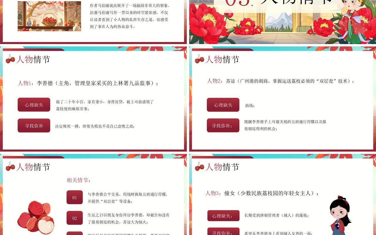 红色国潮风长安的荔枝读书分享PPT模板