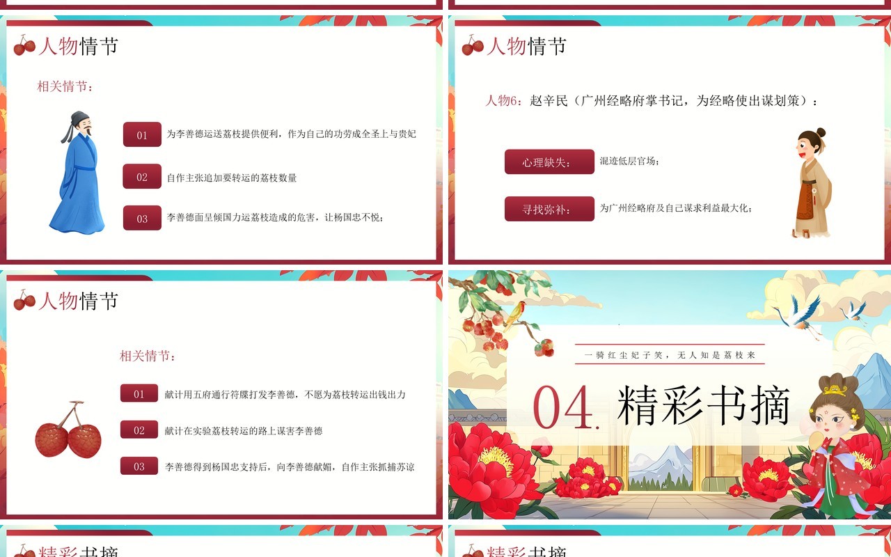红色国潮风长安的荔枝读书分享PPT模板
