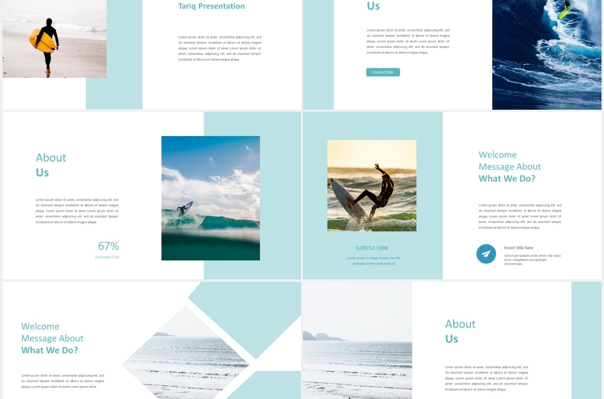 蓝色冲浪国外图片排版PPT模板tariq powerpoint template