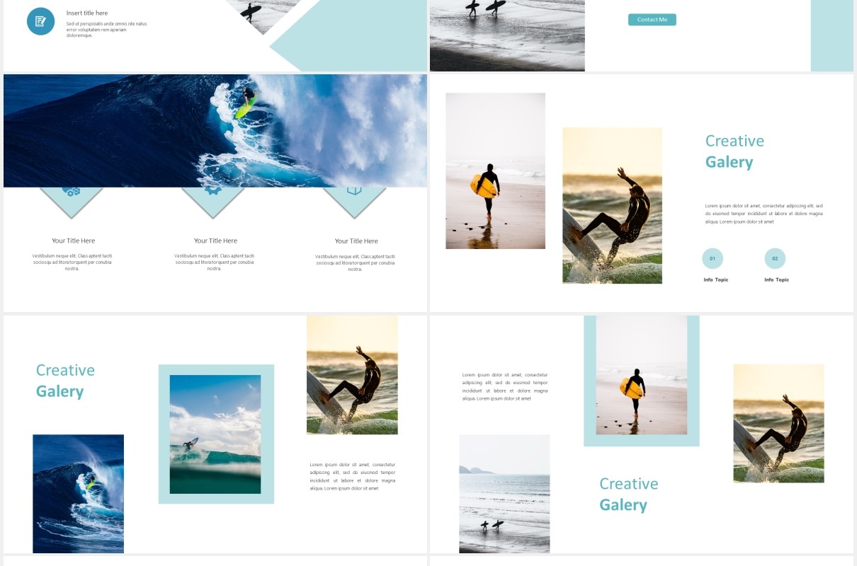 蓝色冲浪国外图片排版PPT模板tariq powerpoint template