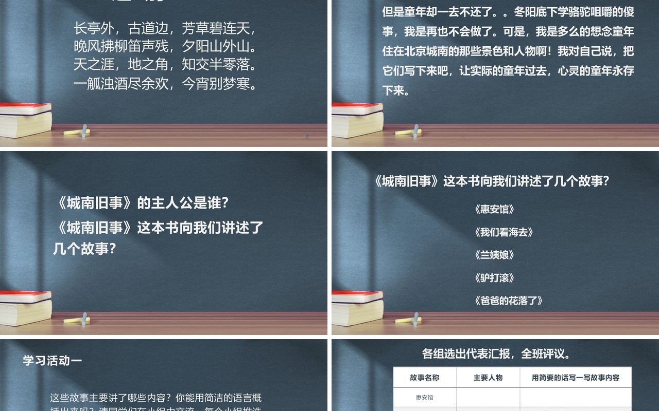 黑板风城南旧事阅读分享课PPT模板