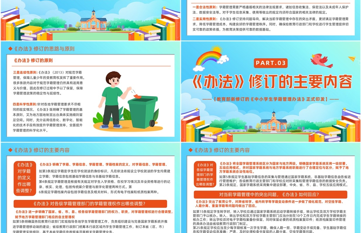 蓝色卡通风中小学生学籍管理办法PPT模板