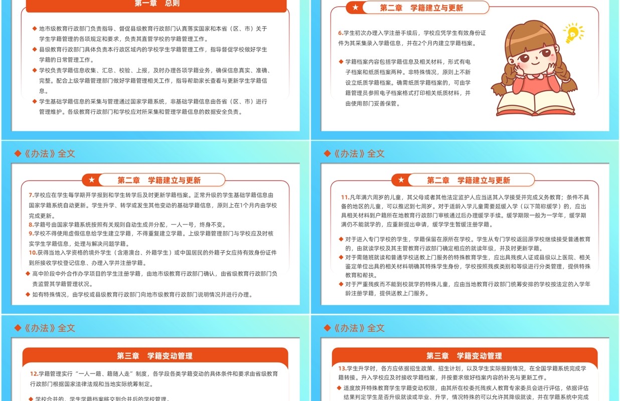 蓝色卡通风中小学生学籍管理办法PPT模板