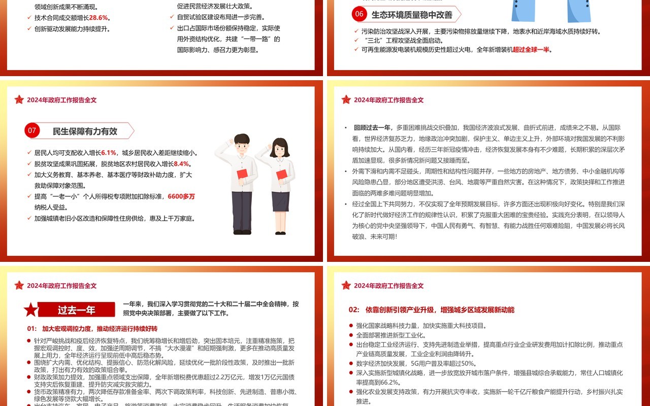 红色渐变党政风聚焦两会政府工作报告全文PPT模板