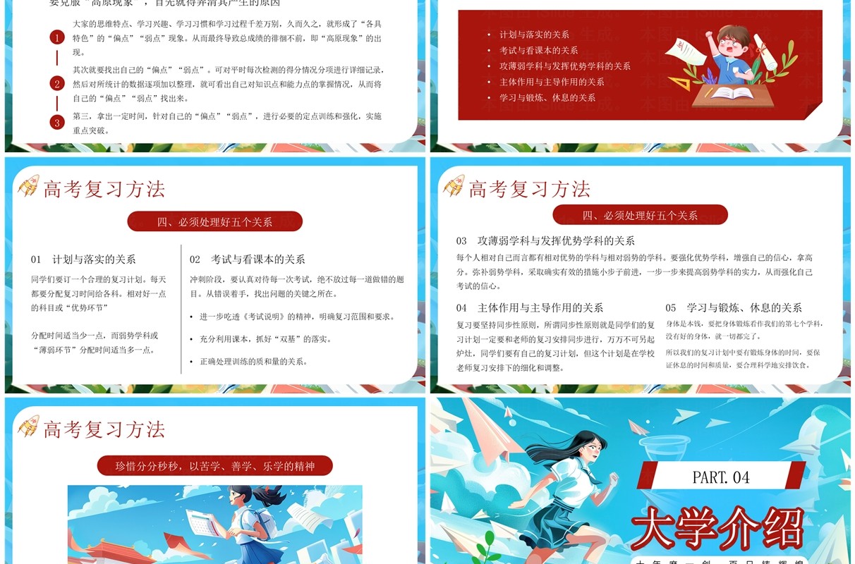 蓝色插画风冲刺高考为梦想而战PPT模板
