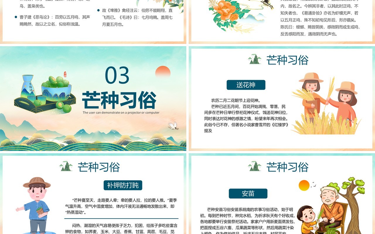 蓝色卡通风中国传统二十四节气芒种PPT模板