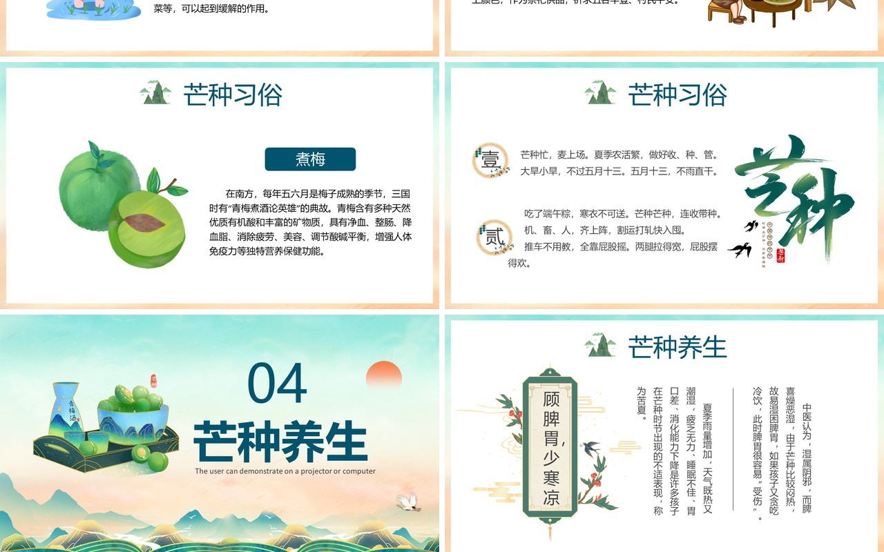 蓝色卡通风中国传统二十四节气芒种PPT模板