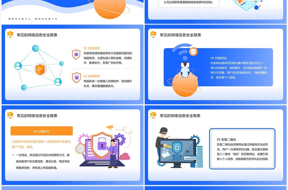 蓝色卡通风中学生网络安全教育PPT模板