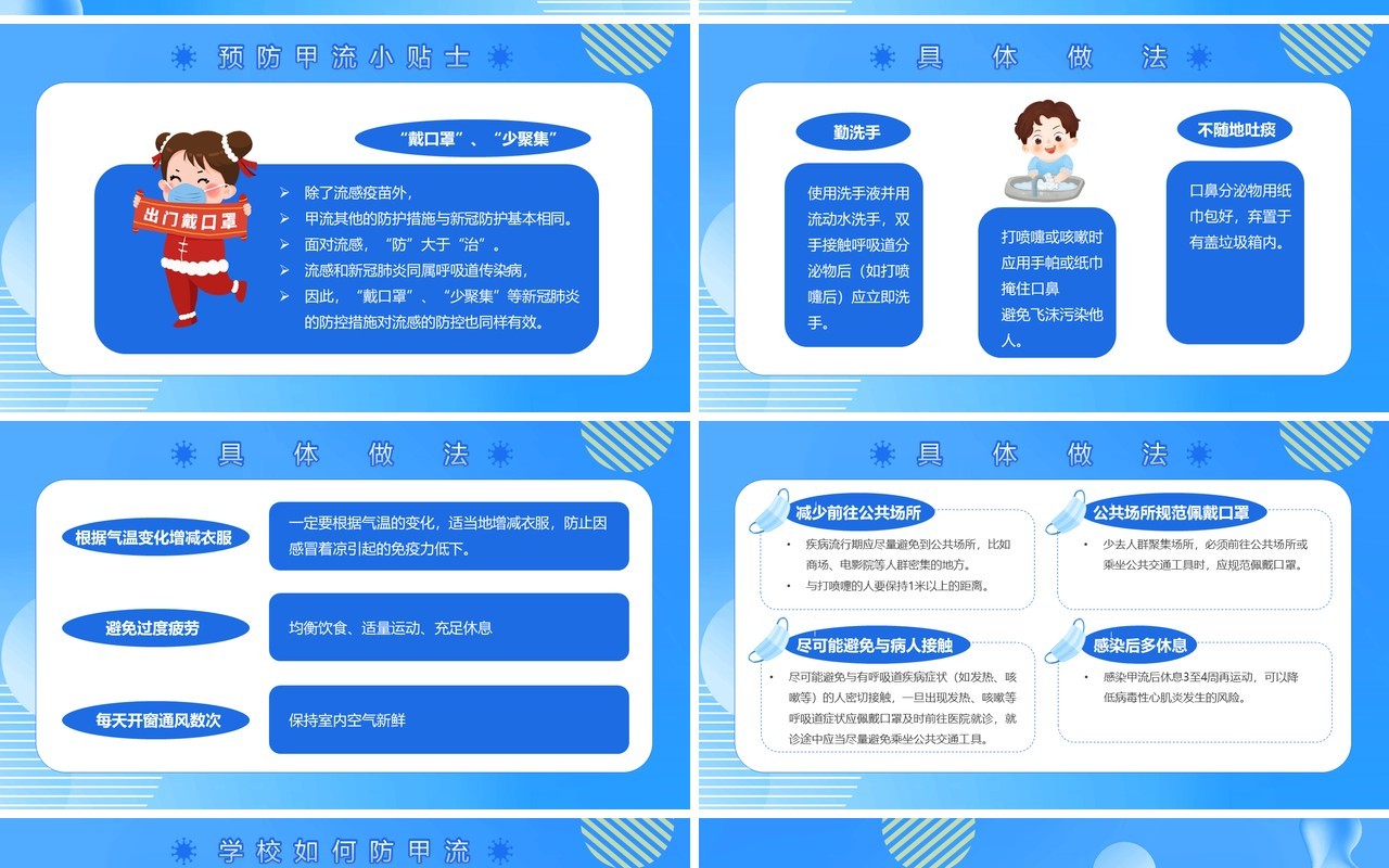 蓝色卡通风甲型流感病毒知识PPT模板