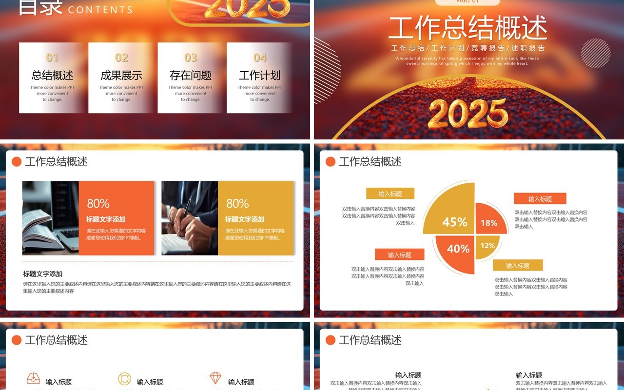橙色简约风2025年终部门工作述职PPT模板