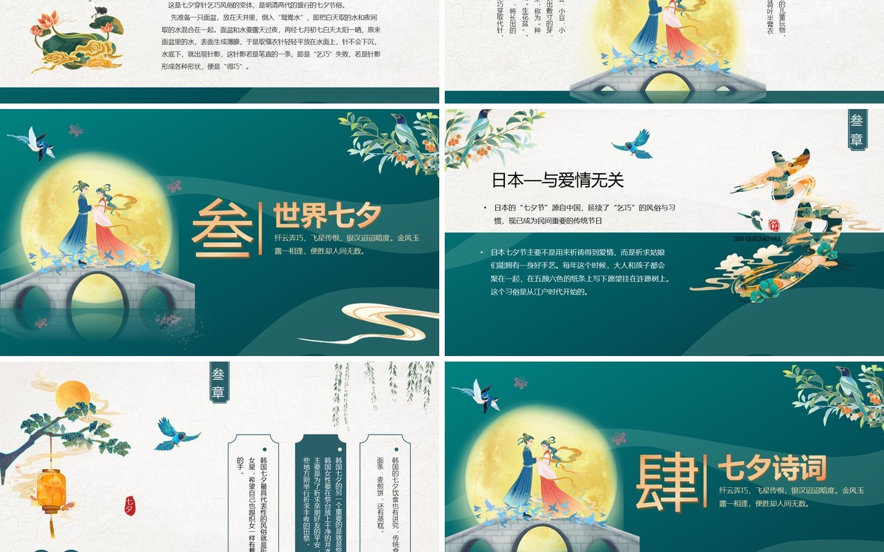 绿色中国风浪漫七夕节介绍PPT模板