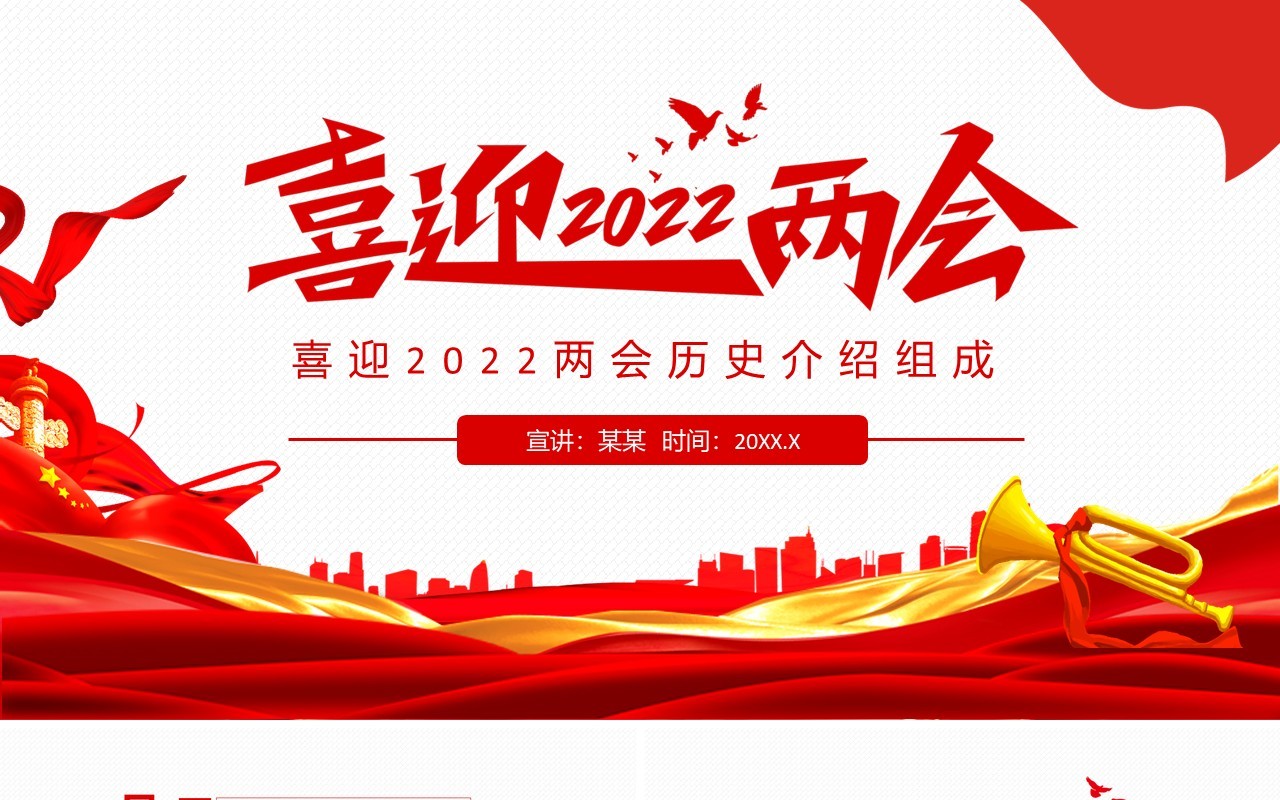 喜迎2022两会历史介绍组成动态PPT模板