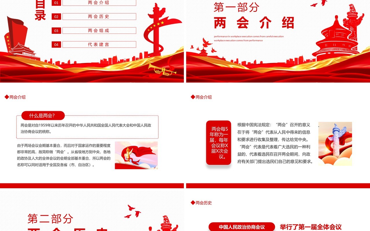 喜迎2022两会历史介绍组成动态PPT模板