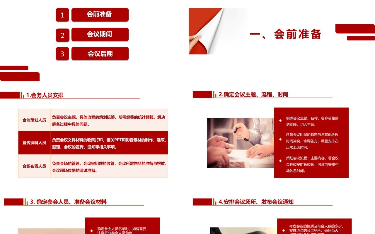 红色简约会议举办流程管理PPT模板