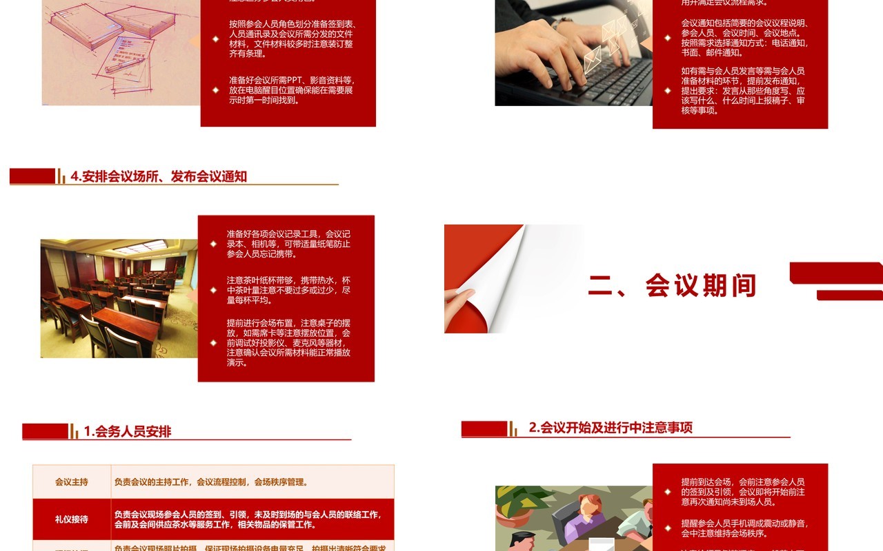 红色简约会议举办流程管理PPT模板