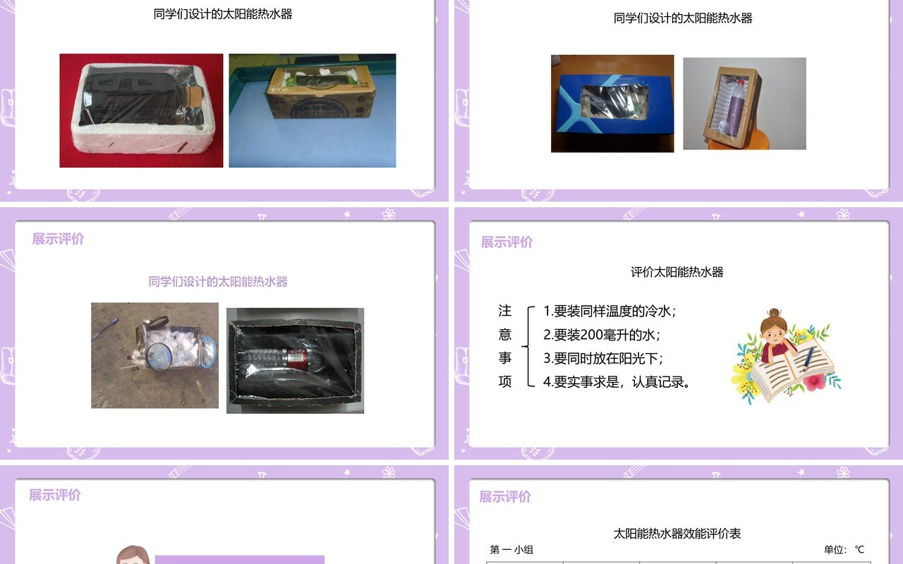 部编版五年级科学上册评价我们的太阳能热水器PPT模板